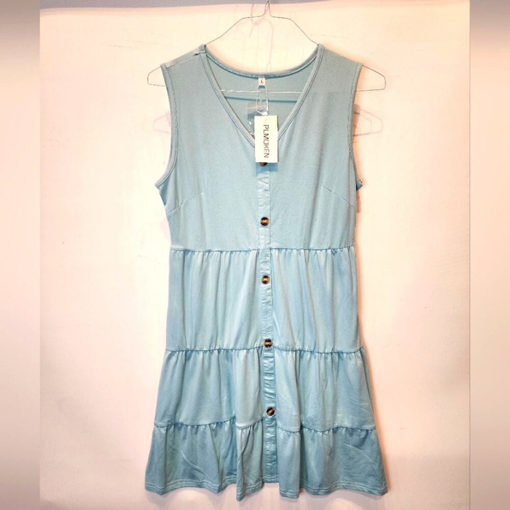 NWT Blue Sleeveless Sun Dress Soft Casual‎ Summer  Blue Dress Size L